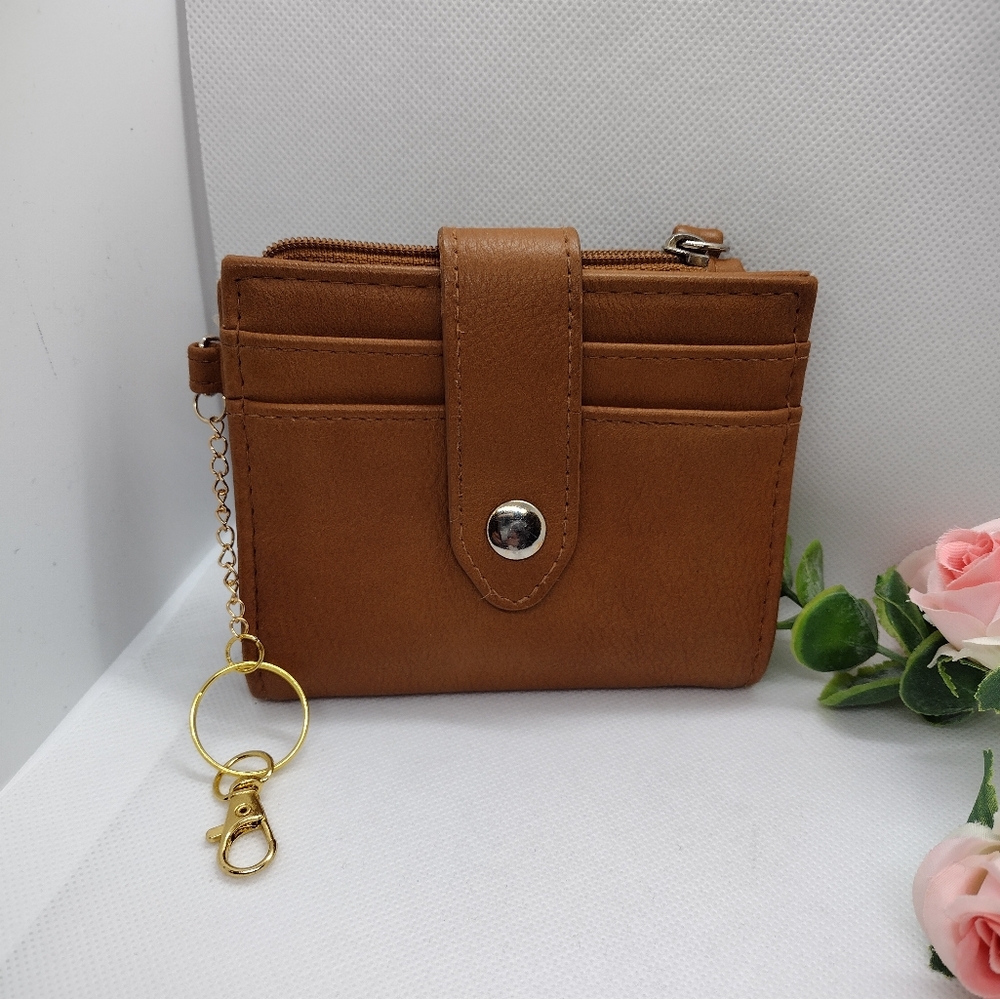 Elegant Tan Faux Leather Vegan Wallet Coin Purse